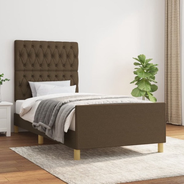 Bed frame without mattress, dark brown, 100x200cm, fabric
