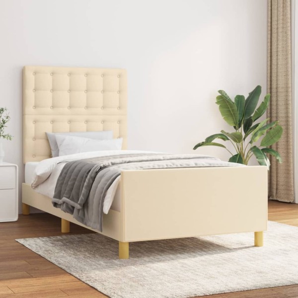 Bed frame with headboard, cream color, 80x200cm, fabric