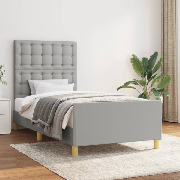 Bed frame with headboard, light gray, 90x190cm, fabric