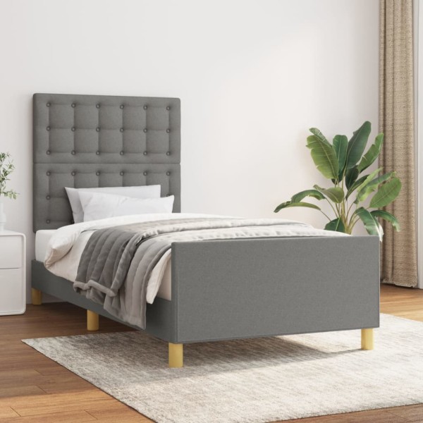 Bed frame with headboard, dark gray, 90x190cm, fabric