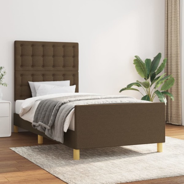 Bed frame without mattress, dark brown, 100x200cm, fabric