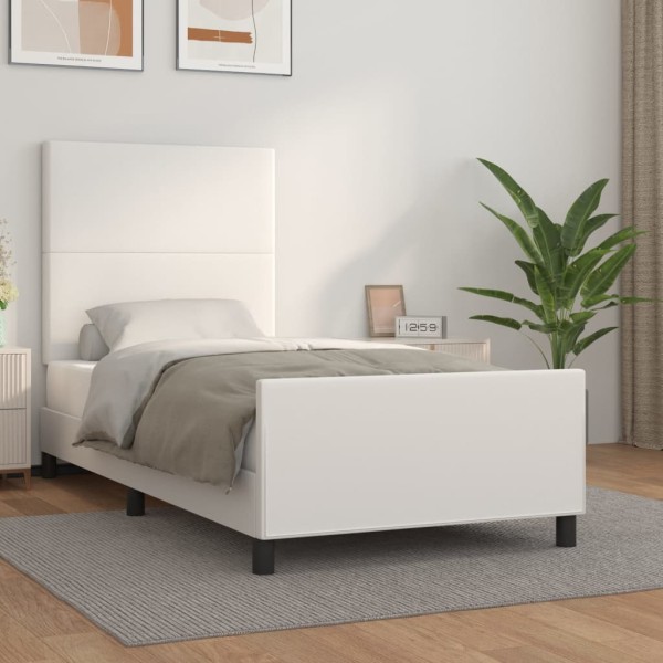 Bed frame with headboard, white, 90x190 cm, artificial leather