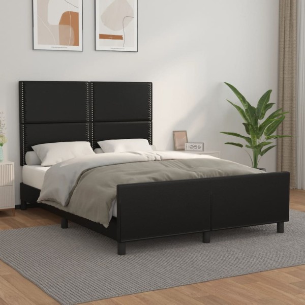 Bed frame with headboard, black, 140x190 cm, artificial leather