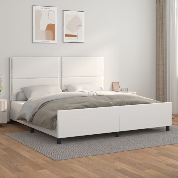 Bed frame with headboard, white, 200x200 cm, artificial leather