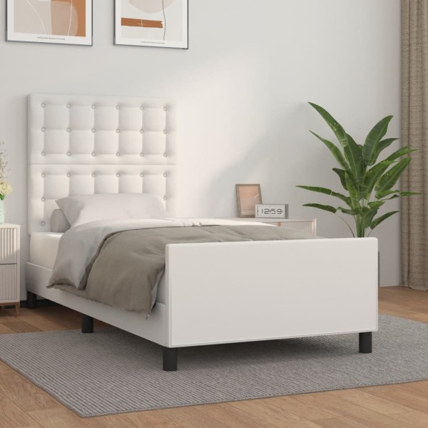 Bed frame with headboard, white, 90x190 cm, artificial leather
