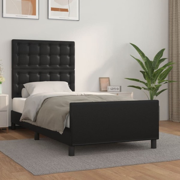 Bed frame with headboard, black, 90x200cm, artificial leather
