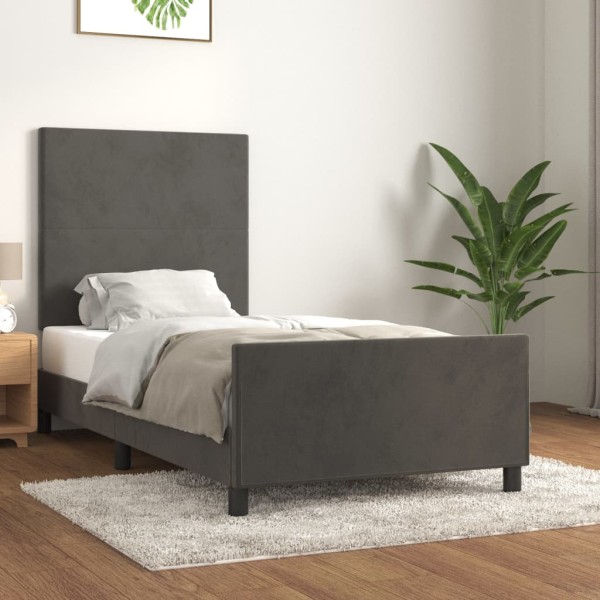 Bed frame without mattress, dark gray, 90x200cm, velvet