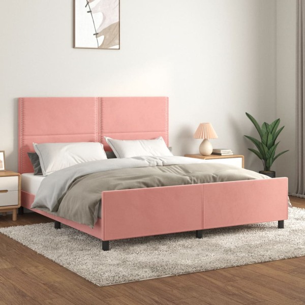 Bed frame with headboard, pink, 180x200 cm, velvet