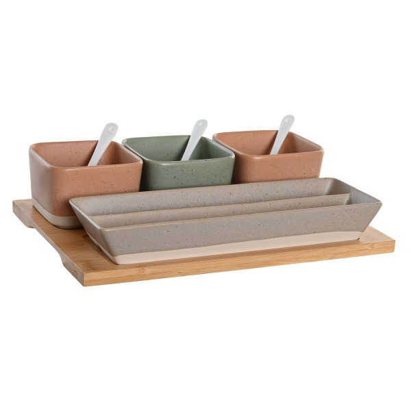 Alkuruokasetti DKD Home Decor 26 x 9 x 4 cm Posliini Monivärinen Bambu 8 Kappaletta Skandinaavinen