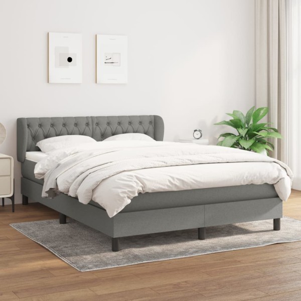 Bed with springs/mattress, dark gray, 140x200cm, fabric