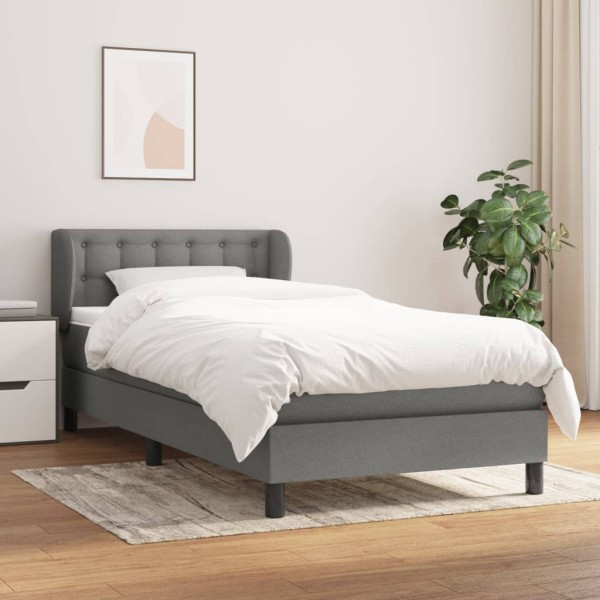 Bed with springs and mattress, gray, 100x200cm, fabric