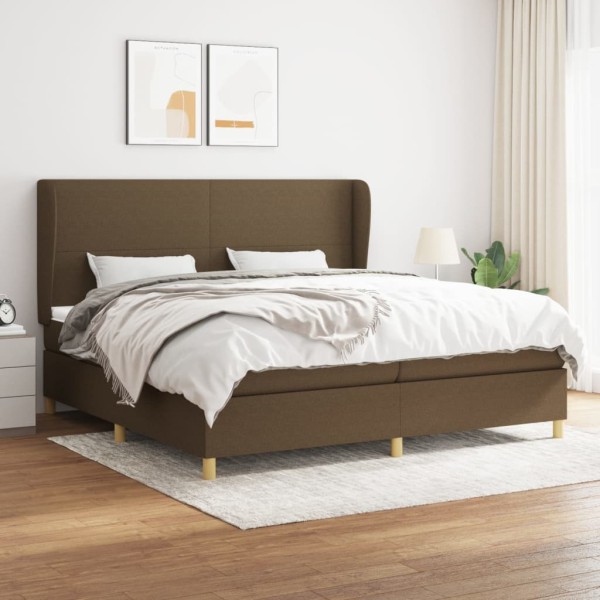 Bed with springs and mattress, brown, 200x200 cm, fabric