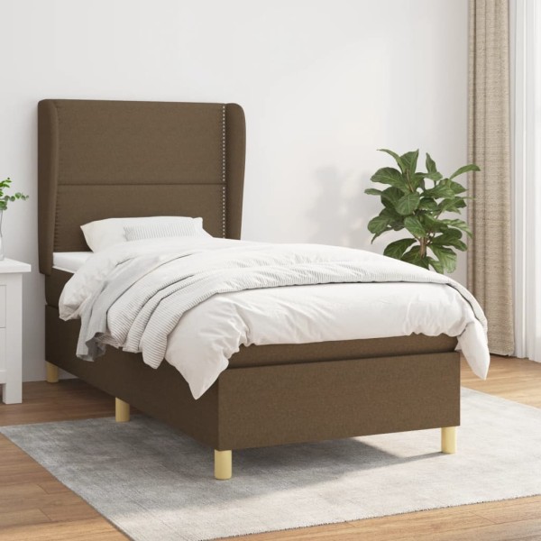 Bed with springs and mattress, brown, 90x200 cm, fabric