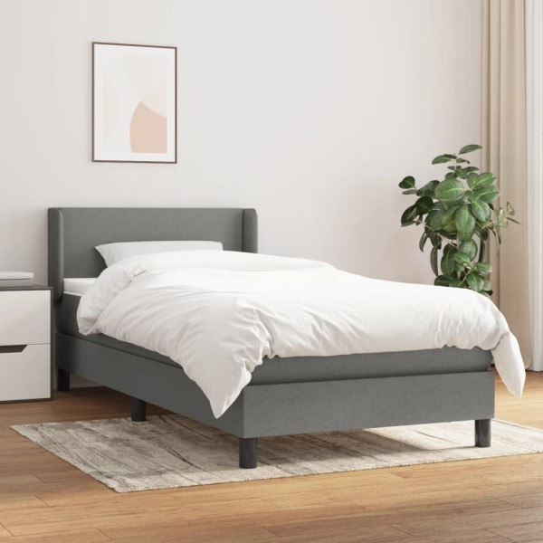 Bed with springs and mattress, gray, 100x200cm, fabric