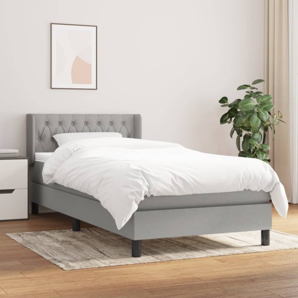 Bed with springs and mattress, gray, 90x190 cm, fabric