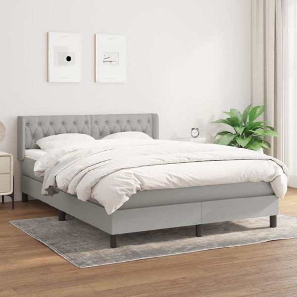 Bed with springs and mattress, gray, 140x200cm, fabric