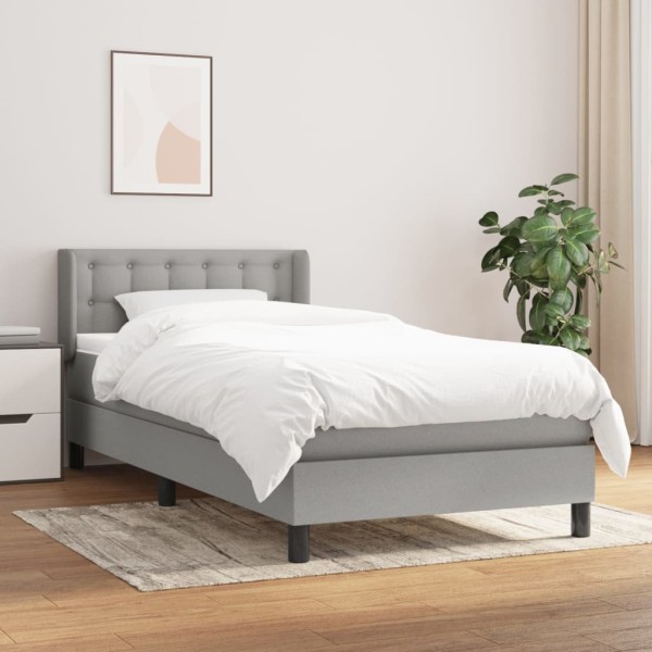 Bed with springs and mattress, gray, 100x200cm, fabric