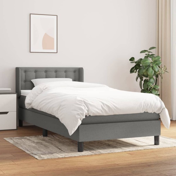 Bed with springs and mattress, gray, 100x200cm, fabric