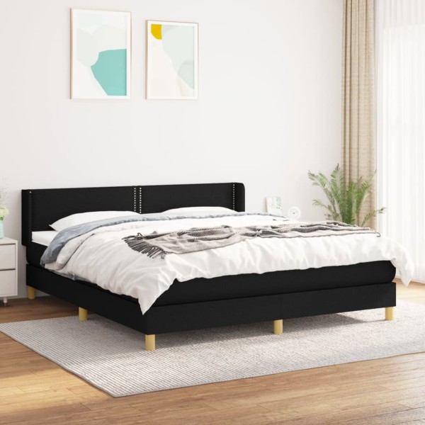 Bed with springs and mattress, black, 160x200 cm, fabric