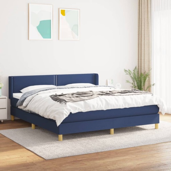 Bed with springs and mattress, blue, 180x200 cm, fabric