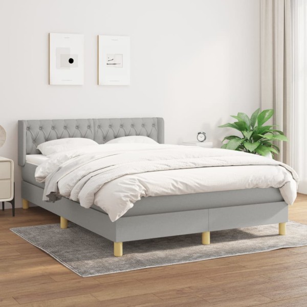 Bed with springs and mattress, gray, 140x200cm, fabric