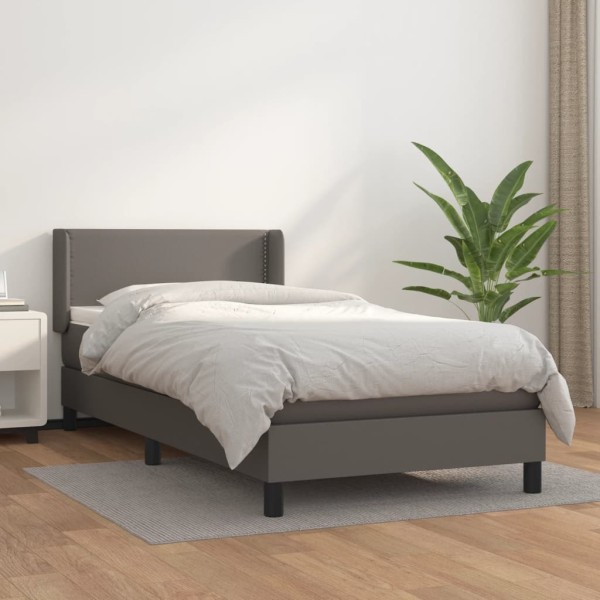 Bed with springs and mattress, gray, 80x200cm, artificial leather