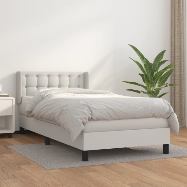Bed with springs and mattress, white, 90x190cm, artificial leather