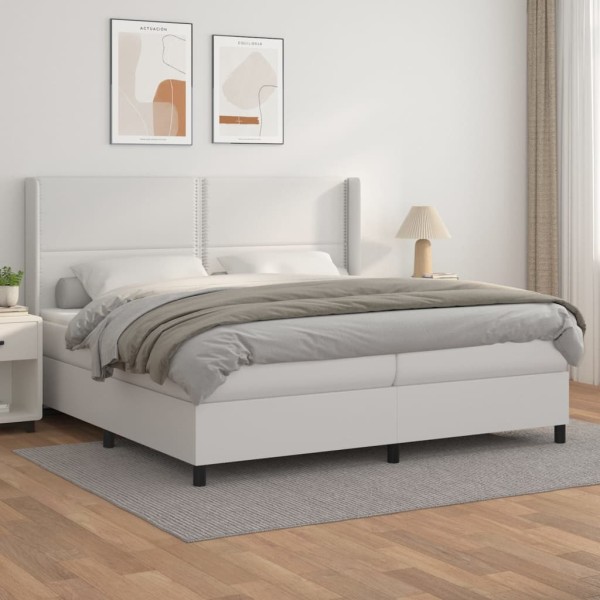 Bed with springs/mattress, white, 200x200cm, artificial leather
