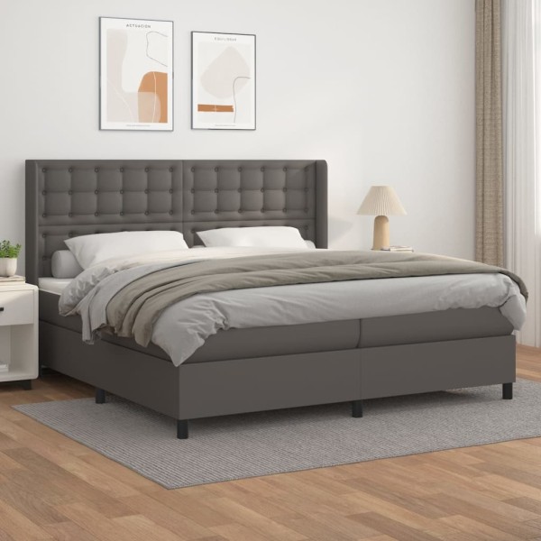 Bed with springs and mattress, gray, 200x200cm artificial leather