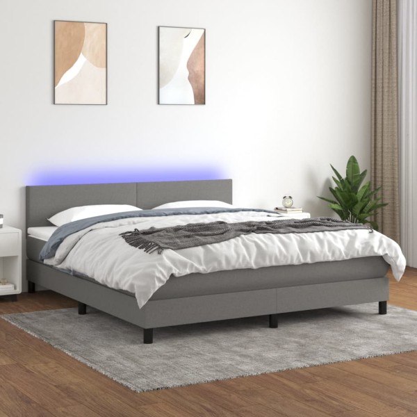 Bed with springs/mattress/LED, gray, 160x200 cm, fabric