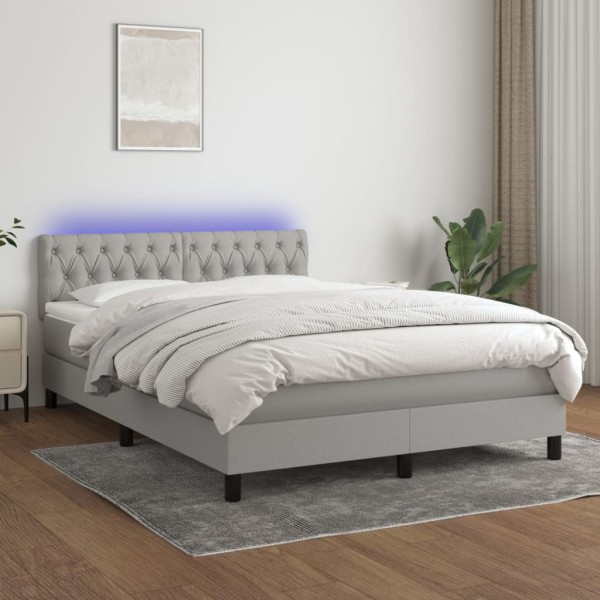 Bed with springs/mattress/LED, gray, 140x200 cm, fabric