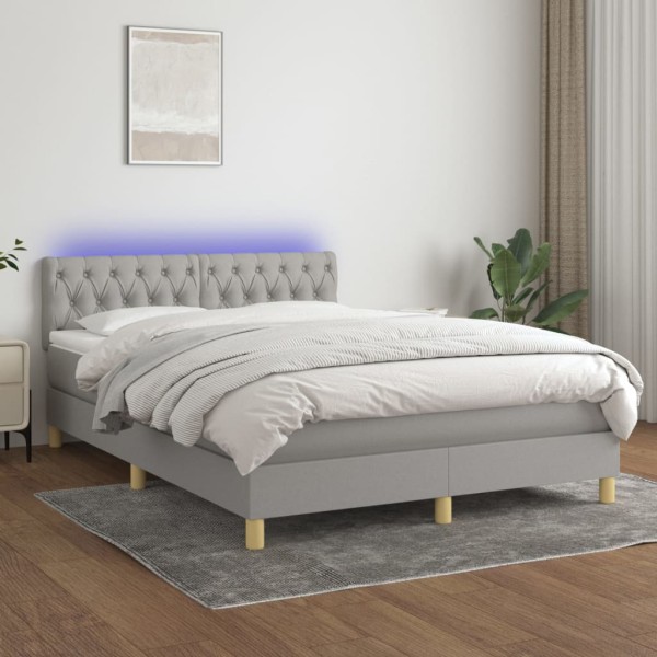 Bed with springs/mattress/LED, gray, 140x200 cm, fabric