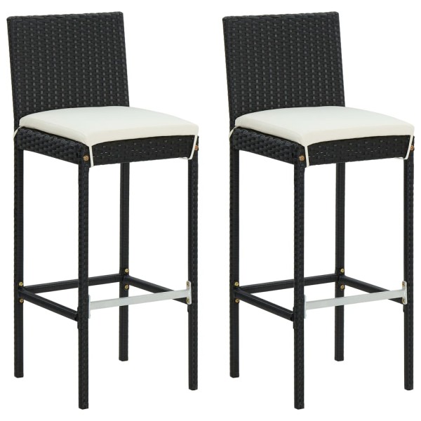 Garden bar stools with cushions, 2 pcs., black, polyrattan