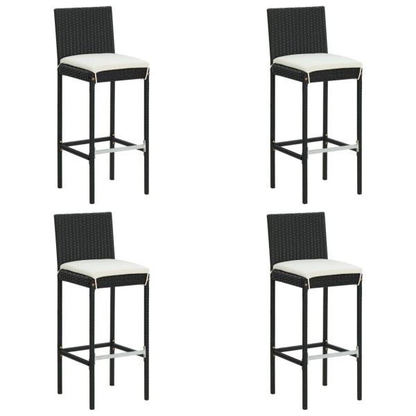 Garden bar stools with cushions, 4 pcs., black, polyrattan