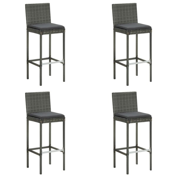 Garden bar stools with cushions, 4 pcs., gray, polyrattan