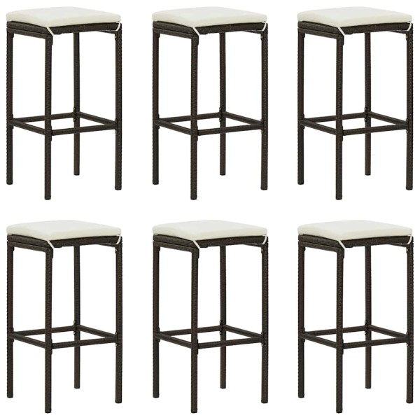 Bar stools with cushions, 6 pcs., brown, polyrattan