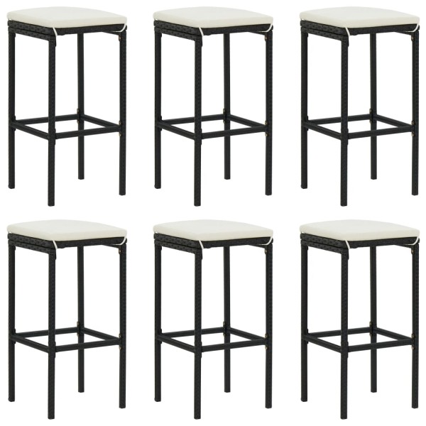 Bar stools with cushions, 6 pcs., black, polyrattan