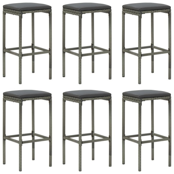 Bar stools with cushions, 6 pcs., gray, polyrattan