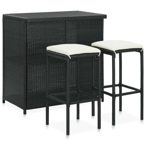 Bar furniture set, 3 parts, black, polyrattan