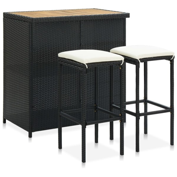 Bar furniture set, 3 parts, black, polyrattan
