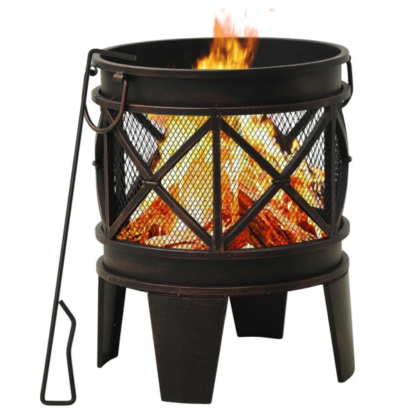 Fire pit with chimney, 42x54cm, steel, rustic design