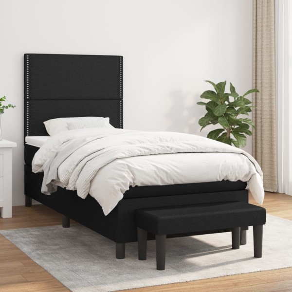 Bed with springs and mattress, black, 80x200cm, fabric
