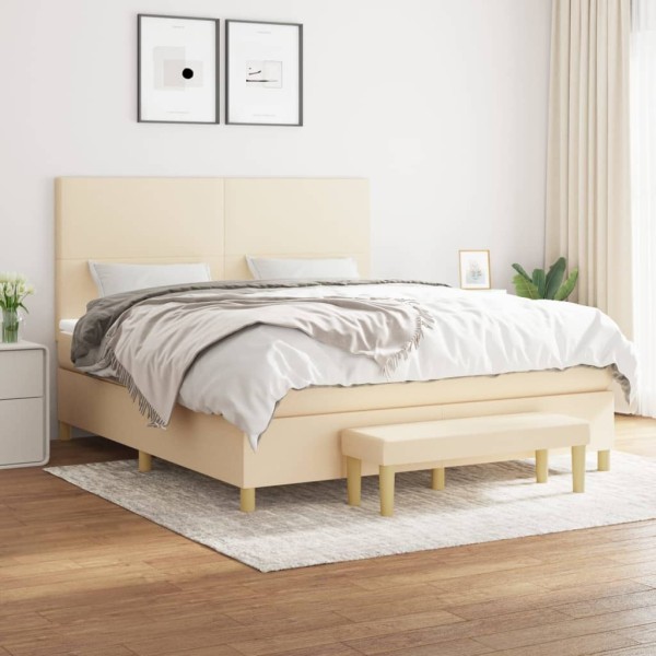 Bed with springs and mattress, cream, 180x200 cm, fabric
