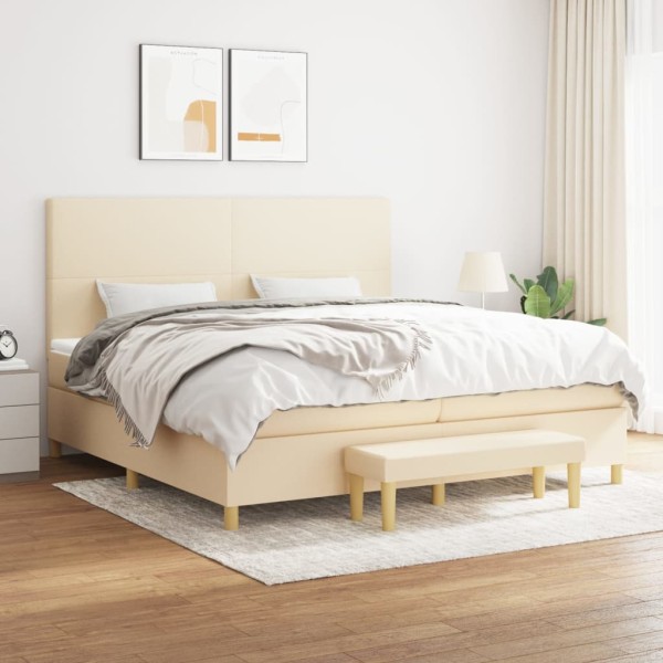 Bed with springs and mattress, cream, 200x200 cm, fabric