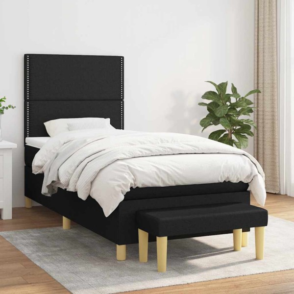 Bed with springs and mattress, black, 80x200cm, fabric