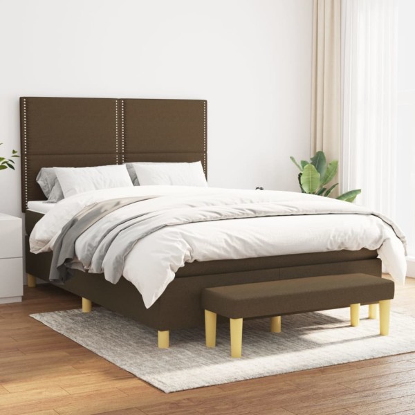 Bed with springs and mattress, brown, 140x200 cm, fabric