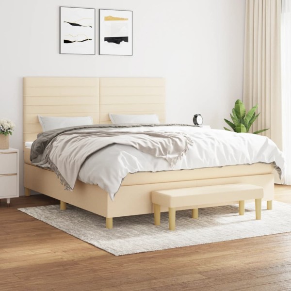 Bed with springs and mattress, cream, 180x200 cm, fabric