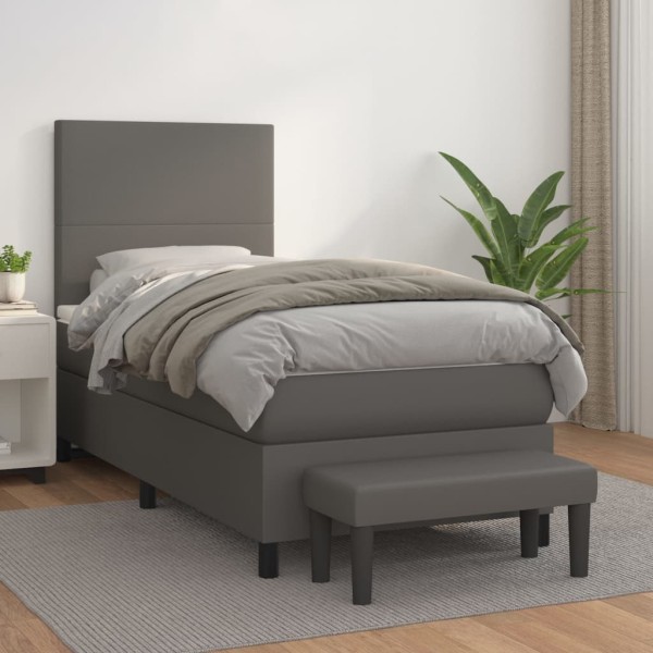 Bed with springs and mattress, gray, 80x200cm, artificial leather