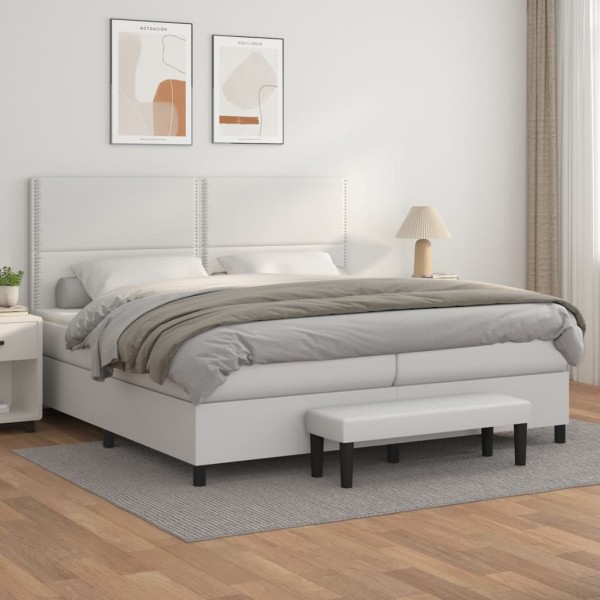 Bed with springs/mattress, white, 200x200cm, artificial leather