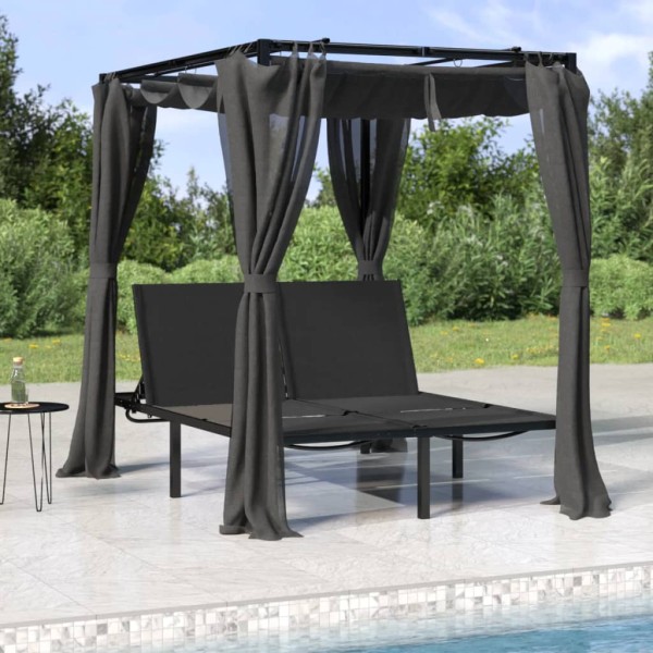 Double sun lounger with side/top curtains, anthracite